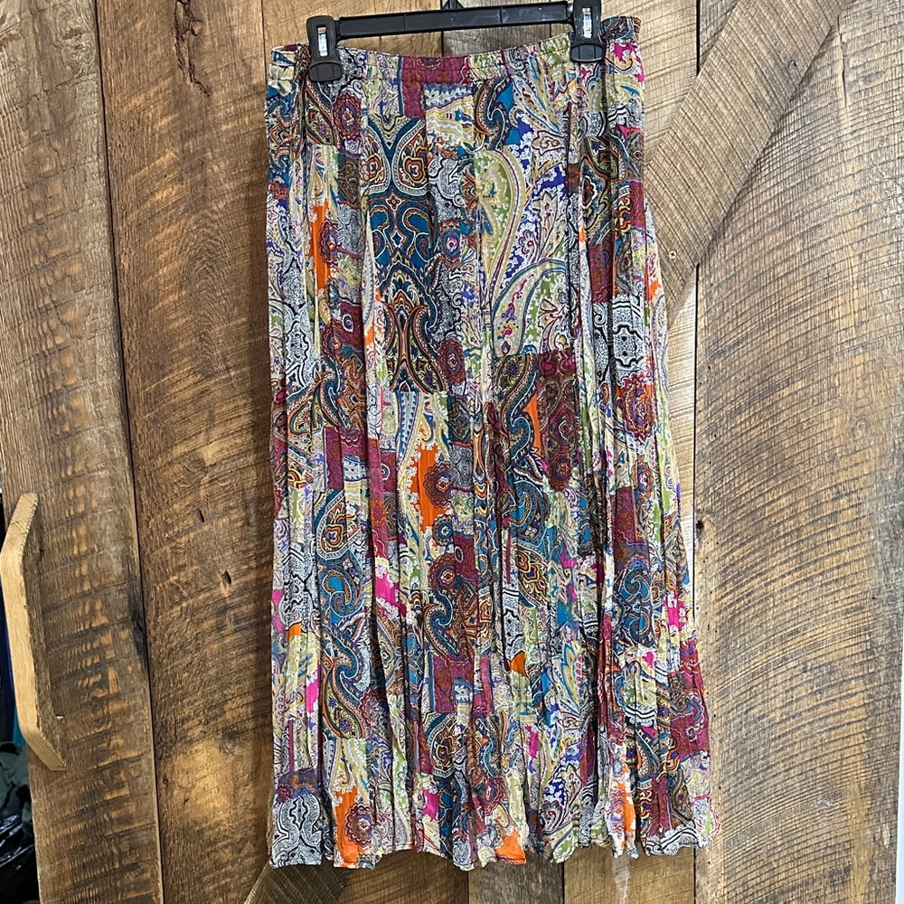 Chicos silk paisley boho patchwork skirt size 2 (large) B25
